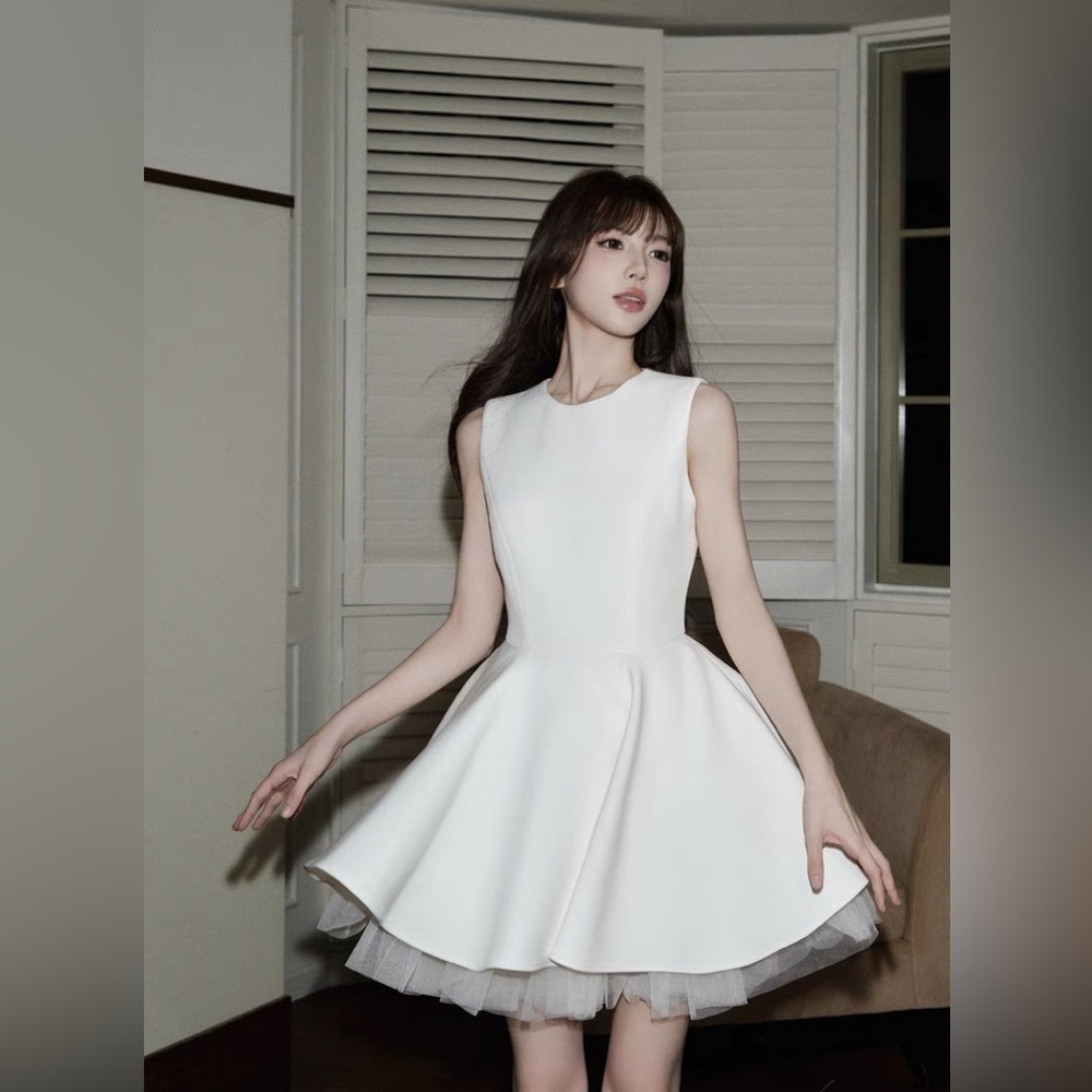 (New) White Fit & Flare Mini Dress – Soft Luxury / Princess Aesthetic - Picture 4 of 12